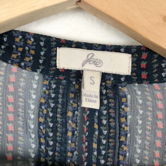 JOIE Silk Peasant Blouse Blue Floral Pattern Small - Picture 10 of 12
